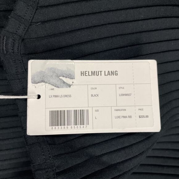 Helmut Lang Lux Pima‎ Long Sleeve Dress Black Ribbed Mini Collared Sz L - Picture 11 of 12